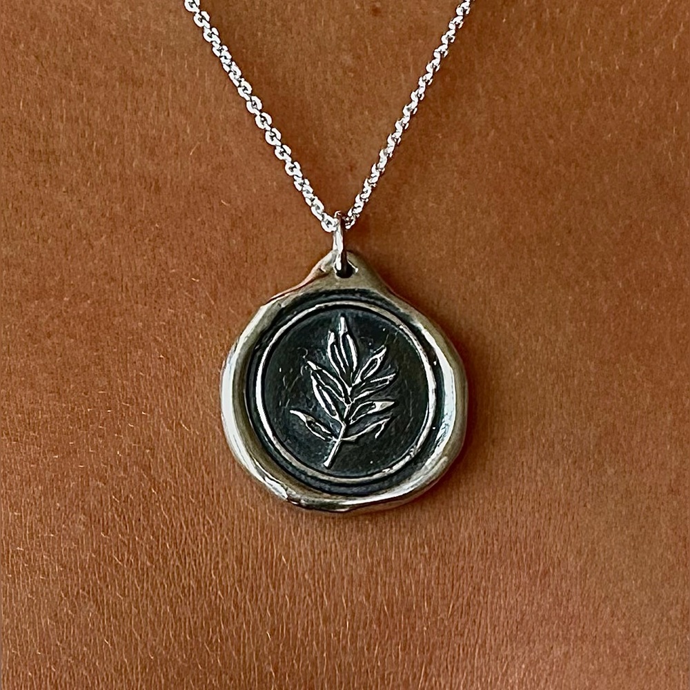 Wax Seal Stamp Pendant - Leaf - Sterling Silver - Handmade